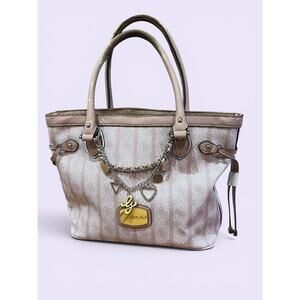Y2K Guess Pink Monogram Charm Tote Bag | Logo Chain Heart Rhinestone Charms
